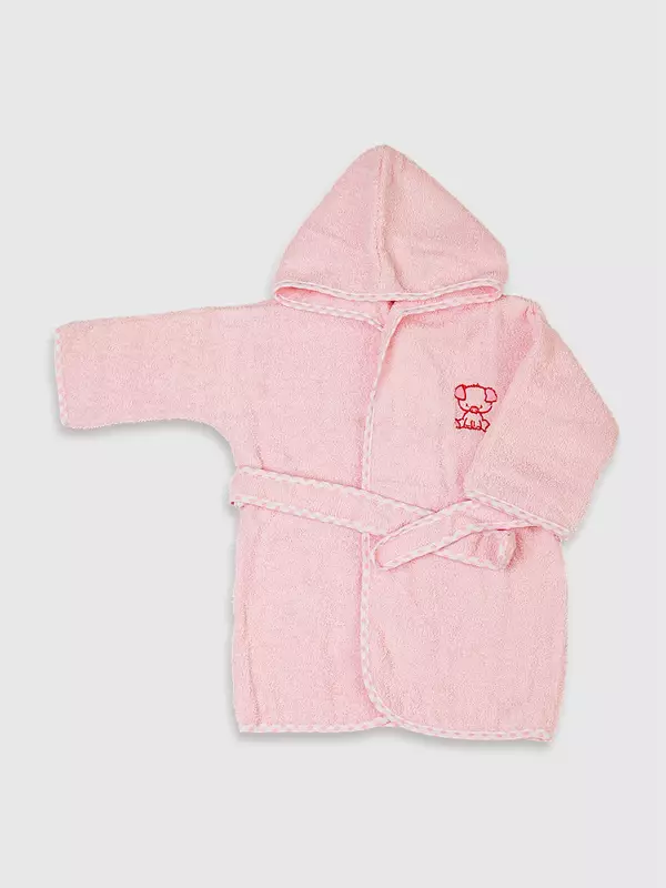 Комплект Топотушки М2 махра (халат 6-24 мес, полотенце) вышивка розовый